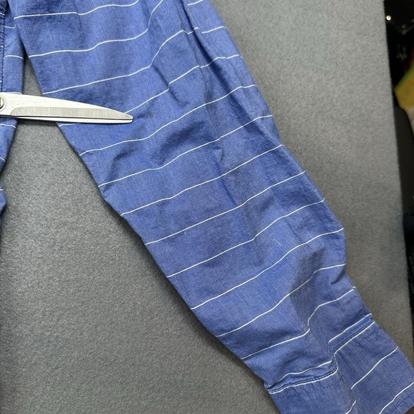 American Eagle Athletic Fit Long Sleeve Button Up Pocket Shirt Stripe Blue L - Picture 6 of 10